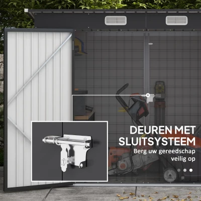 Outsunny Stalen tuinschuurtje, Geräteschuppen, Dubbele Deuren, 249B x 121D x 166/183H cm, Grijs(m-7)