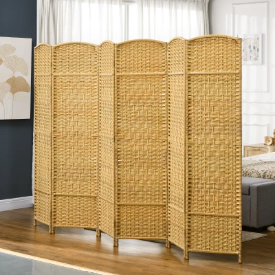 HOMCOM Separador de Ambientes de 6 Paneles Biombo Plegable 270x180 cm Pantalla de Privacidad de Polipropileno Natural