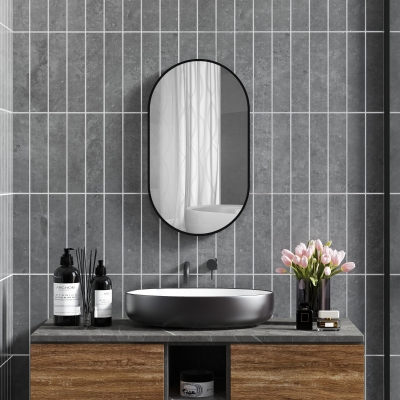 HOMCOM Espejo de Baño Ovalado 40x70 cm Espejo Decorativo de Pared con Marco de Aluminio para Salón Horizontal o Vertical Negro