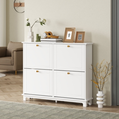 HOMCOM Slim Shoe Cabinet 4 Flip Drawers White