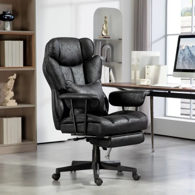 HOMCOM Massage Office Chair Reclining with Footrest Black