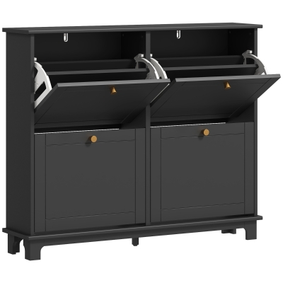HOMCOM Slim Shoe Cabinet 4 Flip Drawers Black