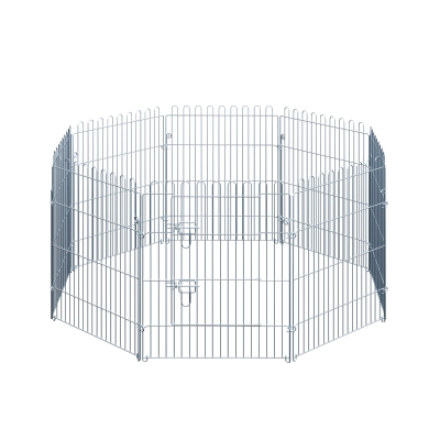 PawHut Parque para Animais de Estimação com 8 Paineis 63x76cm Cerca para Animais de Estimação com Porta com Trava para Jardim Pátio Exterior Prata