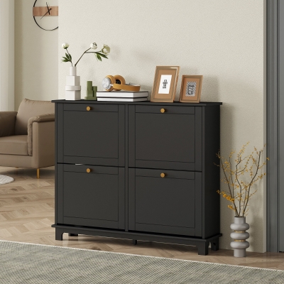 HOMCOM Slim Shoe Cabinet 4 Flip Drawers Black