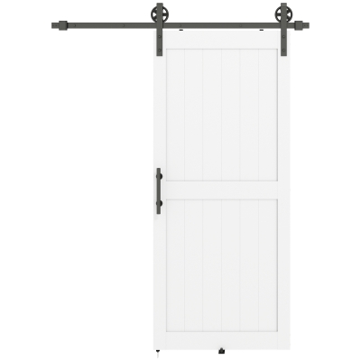 HOMCOM Porta de Correr Celeiro com Ferragens Porta Corredera de Interior com Puxador Rolo e Guia de Chão 91,5x213,4 cm Branco