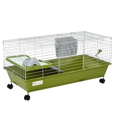PawHut Small Animal Cage with Wheels Green 89x44x43cm