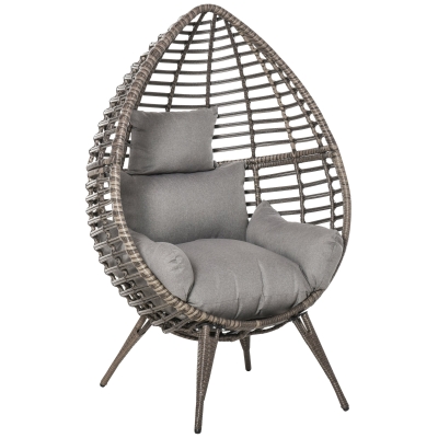 Outsunny eardop PE Wicker Rattan Chair w/ Thick Cushions 4 Legs Outdoor Seat Egg Garden