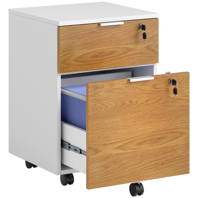 HOMCOM Lockable Filing Cabinet with 2 Drawers - Wood Effect