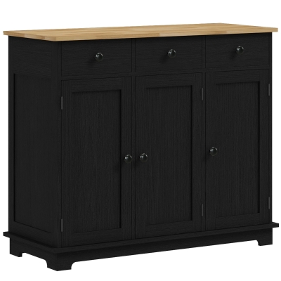 HOMCOM Sideboard Rubberwood Top Adjustable Shelves Black