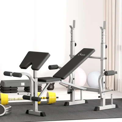 HOMCOM Adjustable Weight Bench with Squat Rack, Heavy Duty Bench Press Rack with Preacher Curl Pad, Leg Developer, Barbell Rack, Butterfly, Home Gym Strength Training Multiuse Workout Bench, Grey