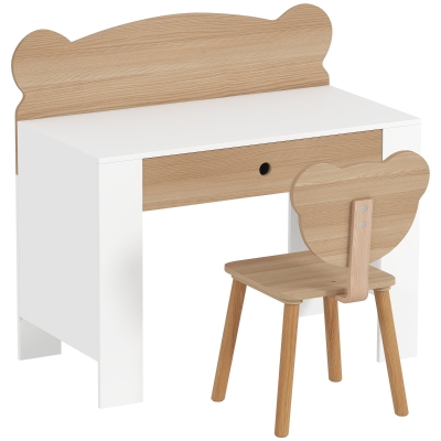 AIYAPLAY Escritorio Infantil con Silla en Forma de Osito con Cajón para Leer y Estudiar Mesa 80x41x74,5 cm y Silla 32,5x38x59 cm
