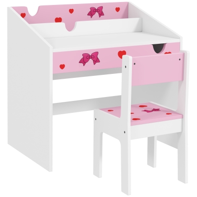 AIYAPLAY Conjunto de Secretária e Cadeira para Crianças com Gaveta Amovível e Compartimento para Dormitório Sala de Jogos Rosa e Branco