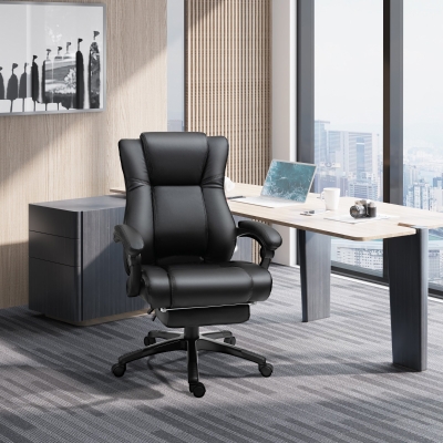 Vinsetto Executive Home Office Chair High Back PU Leather Recliner, w/ Foot Rest, Black