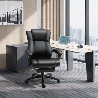 Vinsetto Executive Home Office Chair High Back PU Leather Recliner, w/ Foot Rest, Black
