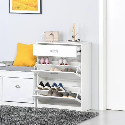 HOMCOM Tipping Shoe Cabinet Hall Organizer with Flip Drawers for Entry Porch 16 Pairs