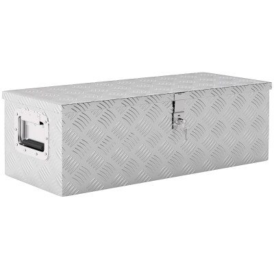 HOMCOM Caja de Herramientas de Aluminio con Asas Retráctiles Cierre con Llave y Gran Capacidad de Almacenaje 76x33x25 cm Plata