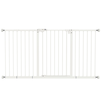 PawHut Adjustable Dog Gate Auto Close White 74-148cm