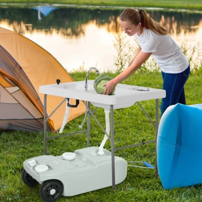 Outsunny Rezervor de Apă pentru Camping 40L cu Roți și Mâner Reglabil Gri