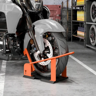 HOMCOM Motorcycle Wheel Chock Heavy-Duty Steel Orange