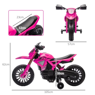 AIYAPLAY Moto Eléctrica para Niños de +3 Años Moto de Batería para Niños 12V con Ruedas Auxiliar y Bocina Carga 30 kg Rosa(m-3)