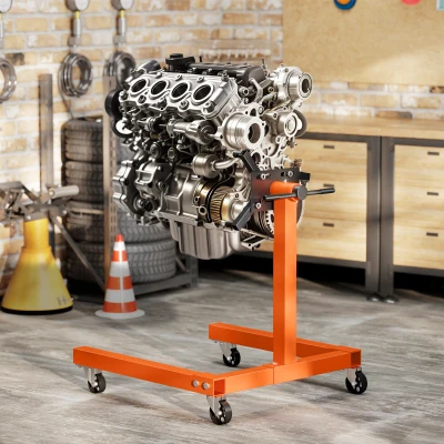 HOMCOM Rotating Engine Stand Heavy-Duty Steel Orange