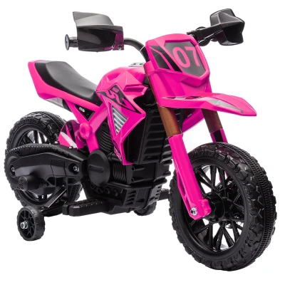 AIYAPLAY Moto Eléctrica para Niños de +3 Años Moto de Batería para Niños 12V con Ruedas Auxiliar y Bocina Carga 30 kg Rosa(m-9)