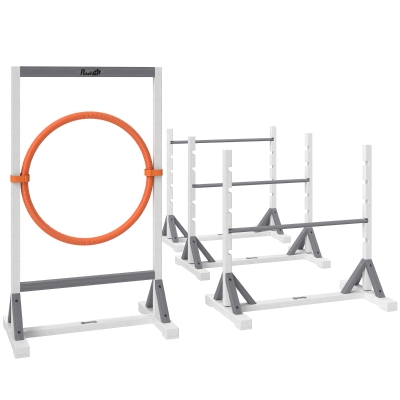PawHut Agility Set Hunde 4-teiliges Agility-Ausrüstung für Hundetraining mit höhenverstellbar Hürden Reifen Weiß