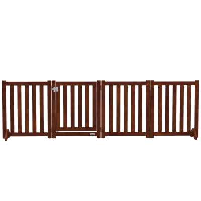 PawHut Barrière Chien Pliable Bois 4 Panneaux avec Porte 205x60cm