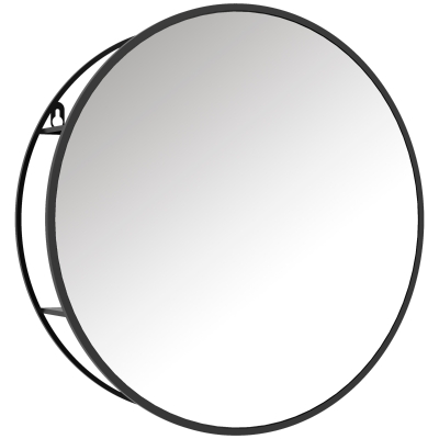 HOMCOM Miroir Rond Noir Ø50cm 2 Étagères Métal
