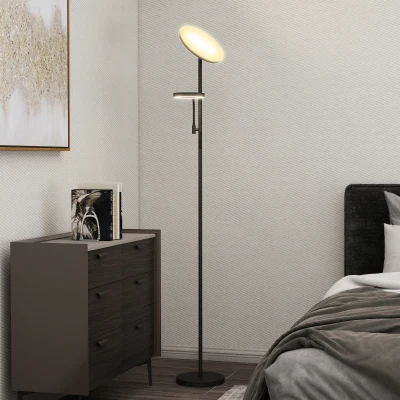 HOMCOM LED-Stehlampe 42W dimmbar 2700K-6500K kontinuierliche Farbvariation, 4 Szenenmodi, Fernbedienung und Touch-Steuerung