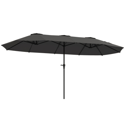 Outsunny Garten-Doppelrechteck-Sonnenschirm 4 x 2,2 x 2,3 m mit Kurbel Dunkelgrau