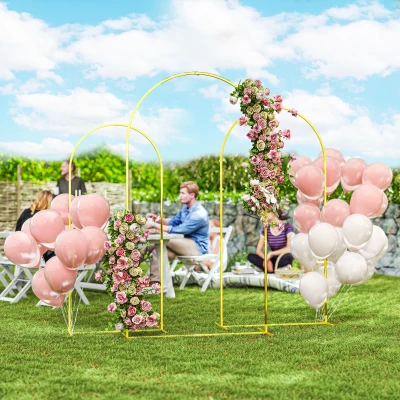 Outsunny Set von 3 goldenen Metall-Hochzeitsbogen-Hintergrundstützen für Hochzeit, 2,2 m, 2 m, 1,8 m, Hochzeitsfeier