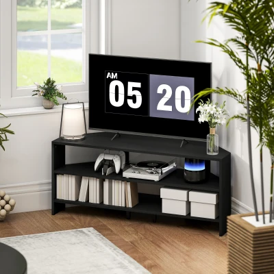HOMCOM Corner TV Stand 47 Inch with Shelves - Black