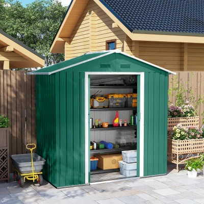 Outsunny Metal Garden Storage Shed Green 6.5ft x 3.5ft