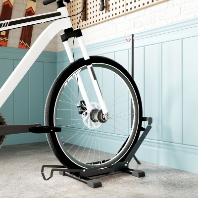 SPORTNOW Soporte para Bicicletas de Acero Aparca Bicis de Suelo Plegable Portátil para Casa Garaje Taller 75x41x71-81 cm Negro