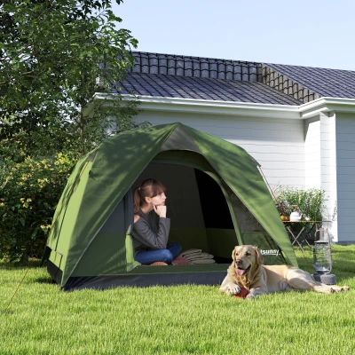 Outsunny Campingzelt 2-4 Personen, Familien-Domzelt wasserdicht, mit Fenstern, Tasche, Tragetasche Olivgrün