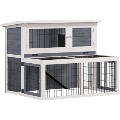 PawHut Kaninchenstall 2 Etagen mit herausziehbarer Schublade aus Tannenholz und Stahl, 122x95x93,5 cm, Multicolor