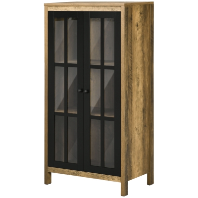 HOMCOM Moderner Schrank mit 2 Glastüren und Holz, 60x35x120cm, Braun