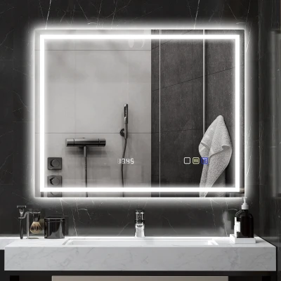 HOMCOM Badezimmerspiegel LED bluetooth 80 x 100 cm Touch-Schalter einstellbare Beleuchtung 3 Farben Anti-Fog Memory Silber
