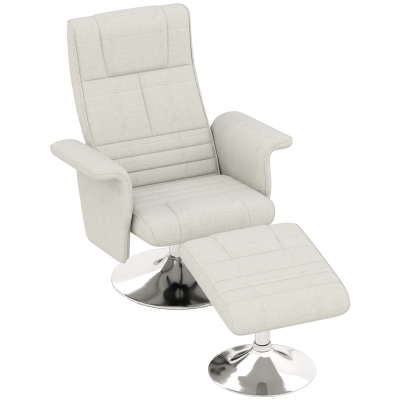 HOMCOM Fauteuil relax massant avec pouf, fauteuil TV avec dossier inclinable siège pivotant à 360° 78 x 95 x 88 cm crème