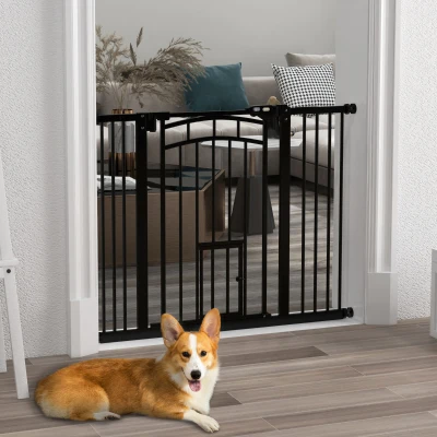 PawHut Hundegitter für kleine und mittelgroße Hunde mit automatischer Schließung, aus Stahl und PA, 74-100x76 cm, Schwarz