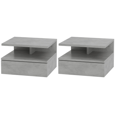 HOMCOM Set mit 2 Hängenden Nachttischen für Schlafzimmer mit Schublade und Regal aus Holz 35x32x22.5cm, Grau