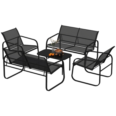Outsunny Gartenmöbel-Set für den Außenbereich 5 Stück aus Stahl und Textilene mit Sofas, 2 Sesseln und gehärteter Glas-Couchtisch, Grau