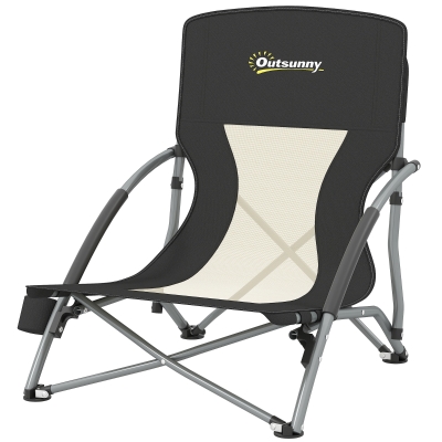 Outsunny Faltbarer Strandstuhl Campingstuhl leicht Tragetasche Getränkehalter 58 x 55 x 62 cm schwarz
