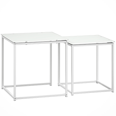 HOMCOM Nesting Coffee Tables Set of 2 Glass Metal White