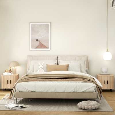 HOMCOM Pack de 2 Mesitas de Noche con Puertas Correderas 2 Estantes y Patas de Acero Estilo Escandinavo 48x40x48 cm Roble