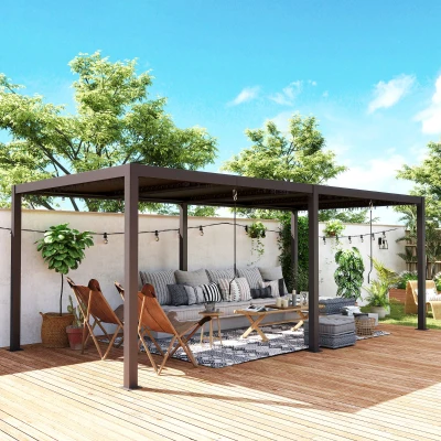 Outsunny Gartenpergola 3 x 6 m Outdoor-Pergola mit verstellbaren Lamellen-Aluminiumdachkurbeln, Dunkelgrau
