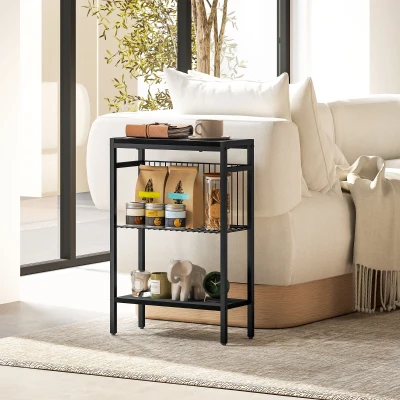 HOMCOM Mesa Auxiliar Estreita de 3 Níveis Mesinha Auxiliar Industrial com Prateleiras Abertas e Estrutura de Aço  43x18x62,5 cm Preto
