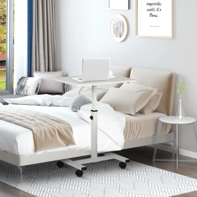 HOMCOM Beistelltisch mit höhenverstellbarer PC-Halterung und Rollen, 60x40x52,5-84 cm, Weiß