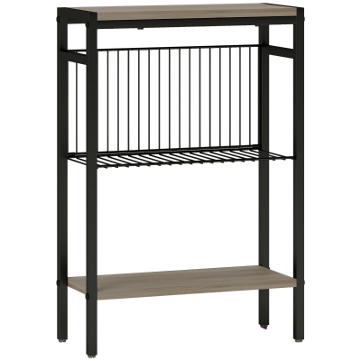 HOMCOM Mesa Auxiliar Estrecha de 3 Niveles con Estantes Abiertos y Estructura de Acero para Salón Dormitorio 43x18x62,5cm Gris